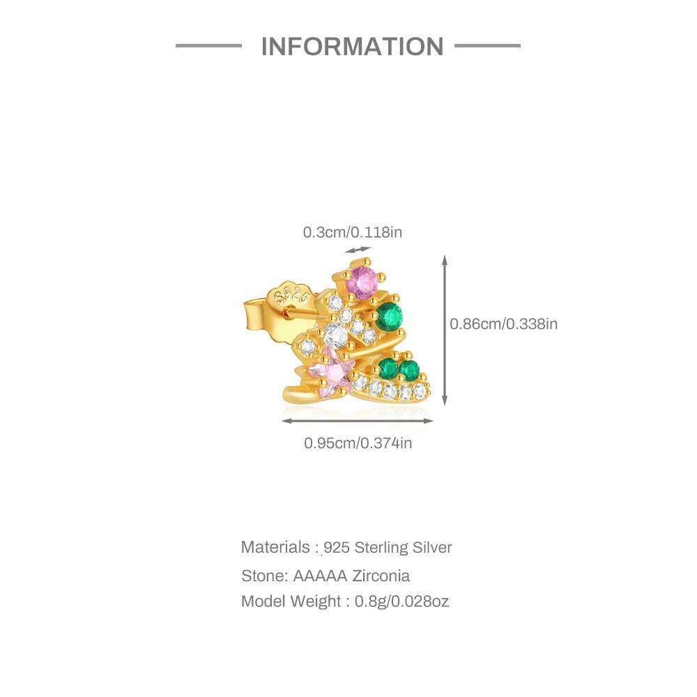 Aide 1PC 925 Sterling Silver Zircon Piercing Earrings for Women Exquisite Colors Christmas Tree Bell Rings Ear Studs Jewelry