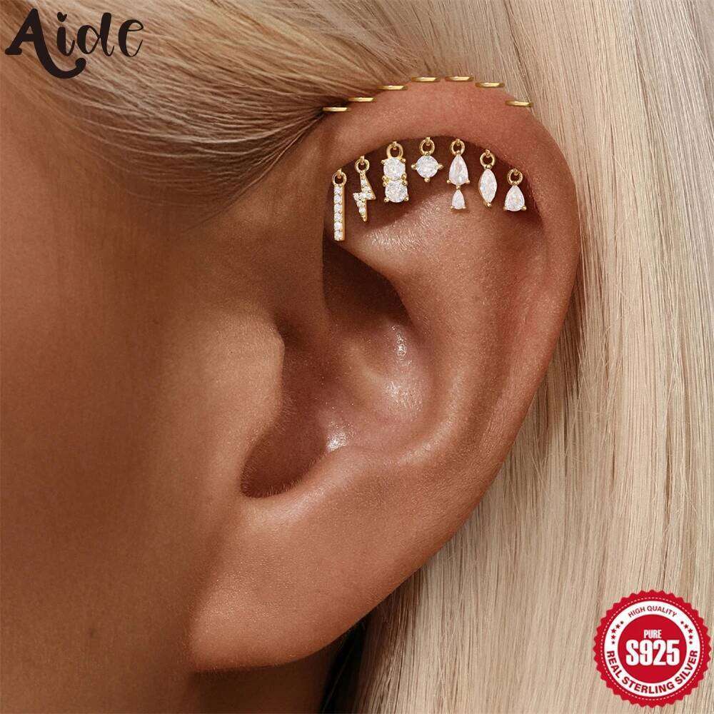 Aide 925 Sterling Silver Shiny CZ Button Gold Color Flower Piercing Earrings For Heart Sexy Navel Rings for Women Jewelry