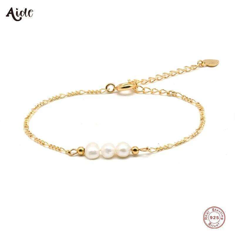 Aide 925 Sterling Silver Three Imitation Pearls Beads Bracelets For Women With Extend Chain Heart Charm Bracelet Jewelry
