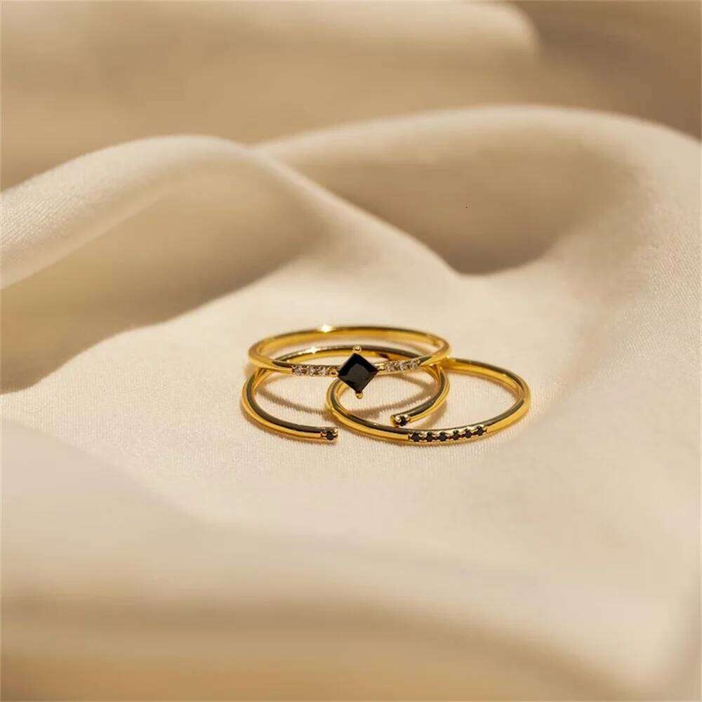 Aide 925 Sterling Silver 3pcs Set Simple Circle Adjustable Ring For Women Minimalist Black Zircon K Gold Fine Jewelry Party Gift