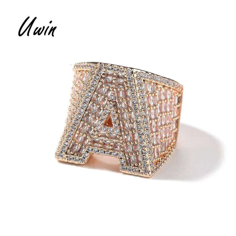 Custom Finger Ring Hip Hop Square One Initial Letter Rings Baguette CZ Iced Out Customize Jewelry for Men Women