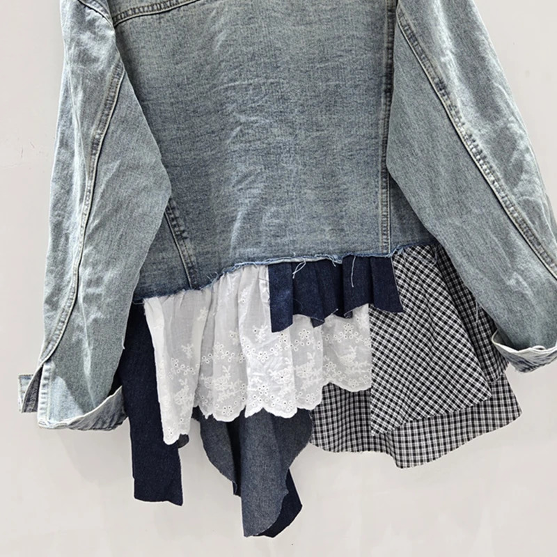 DEAT Autumn Niche Fashion Patchwork Womens Denim Jacket Loose Singlebreasted Contrast Color Coat Female11A05239 251231