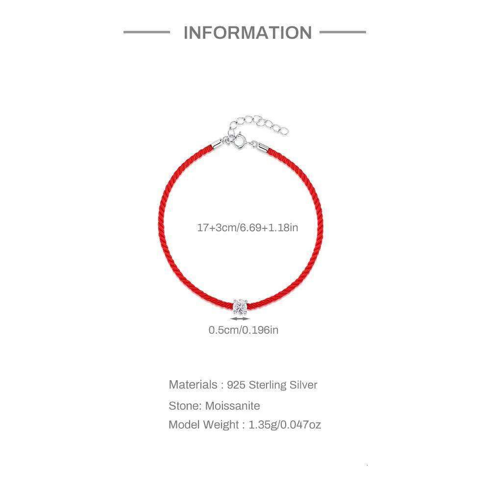 Aide Genuine 925 Sterling Silve Moissanite Bracelet for Women 0.5cm Red Rope Zodiac New Year Lucky Trendy Hand Accessories