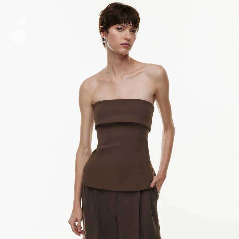 Women's summer new solid color casual lapel strapless backless slim fit slit t-shirt