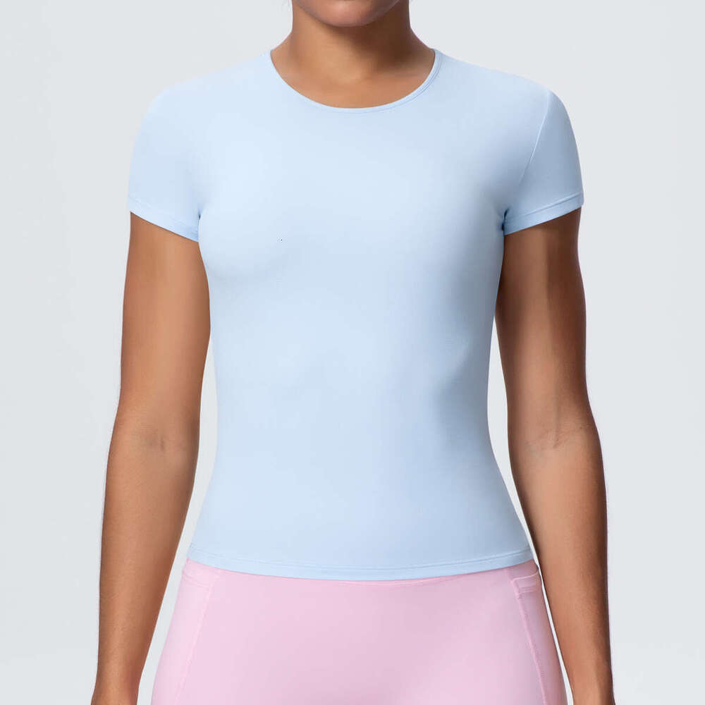 Cross-Border New Sports Nude Waist Slimming Short-Sleeved Breathable Yoga Wear T-Shirt Running Training Fitness Top Women