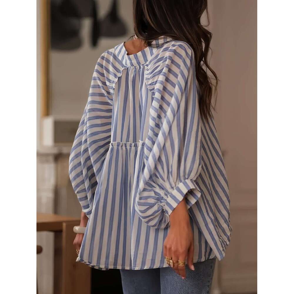 Foreign Trade Summer Long Sleeve Striped Slimming Casual Loose Women's Shirt Top