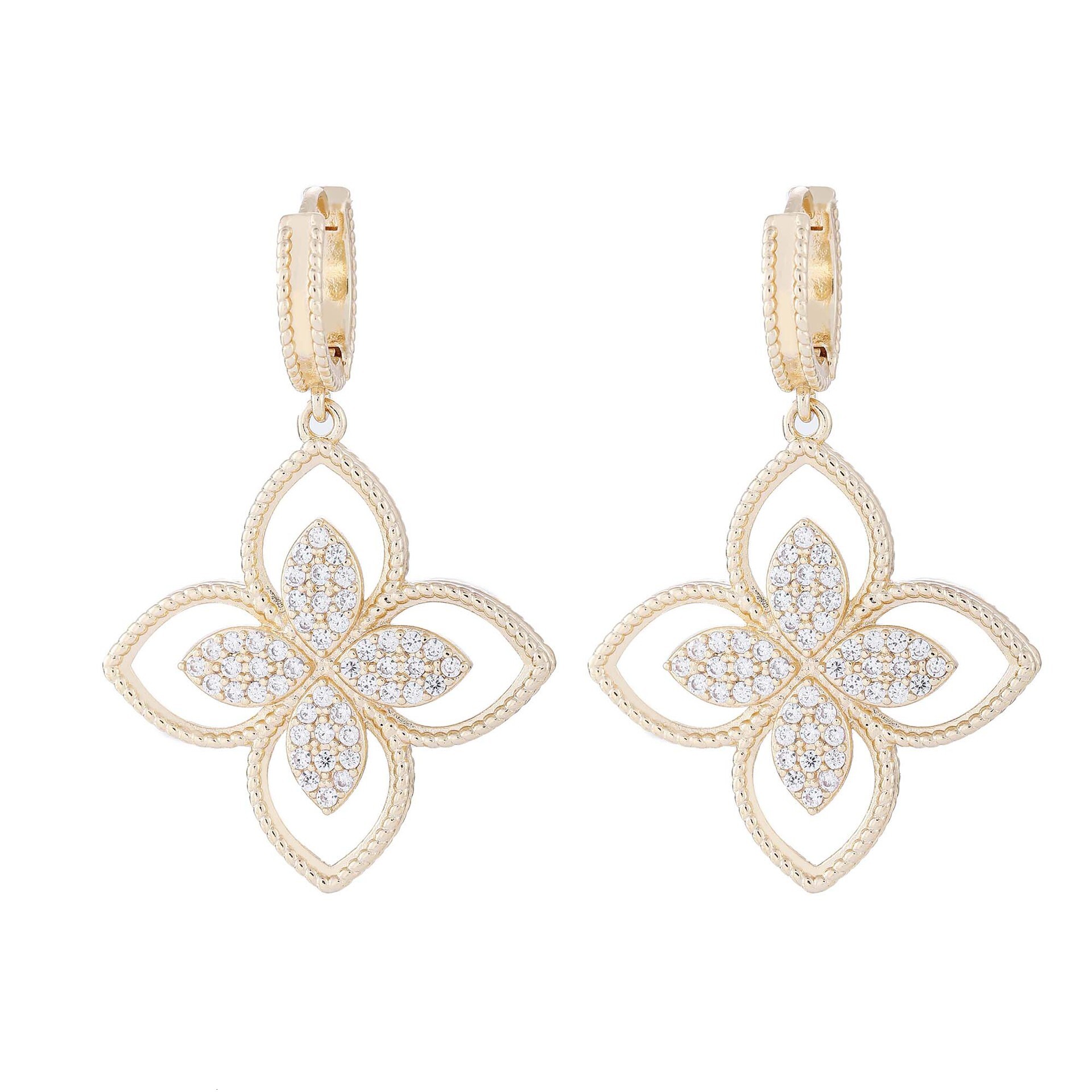 Luxury Brand Designer Jewelry Full Diamond Rhombus Hollow Four-Leaf Flower Earrings European And American Light Luxury Niche Fashion High-End Simple V