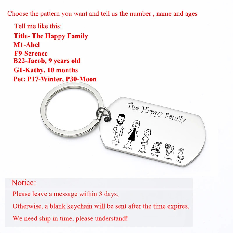 Personalized Family Gifts Keychain Custom Mom Dad Daughter Son Pet Key Chain Engraved Stainless Steel Mother Father Kids Keyring 251230