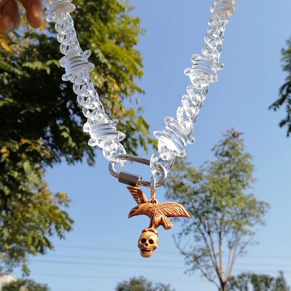 FishSheep Acrylic Clear Chain Eagle Skull Lock Pendant Necklace Men Women Hip Hop Spike Resin Elephant Choker Necklace Jewelry 251230