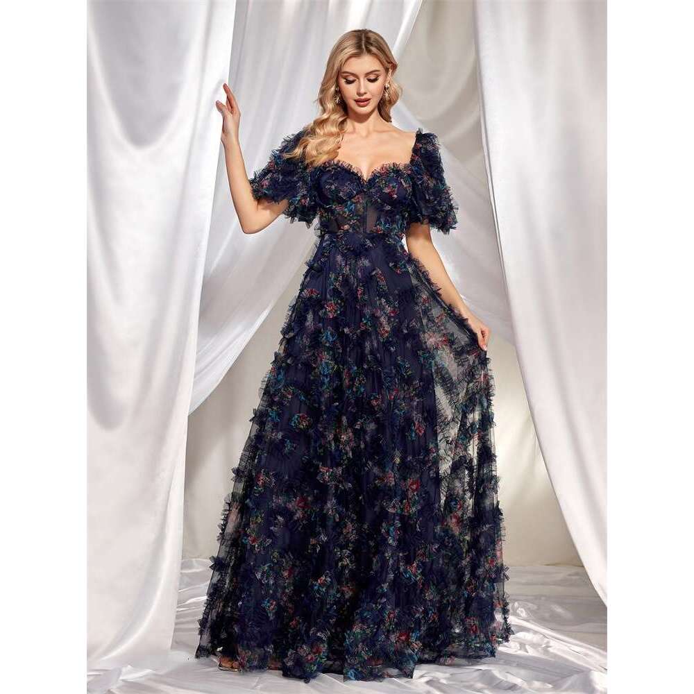 New Style Evening High End Floral U Neck Short Sleeve Slim Fit Party Banquet Dress For Women Women S Luxury Clothing