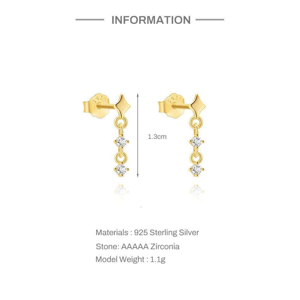 Aide S925 Sterling Silver Classic Smooth Four-Pointed Star Tassel Stud - Dangle Chain Zircon Earrings for Women Jewelry