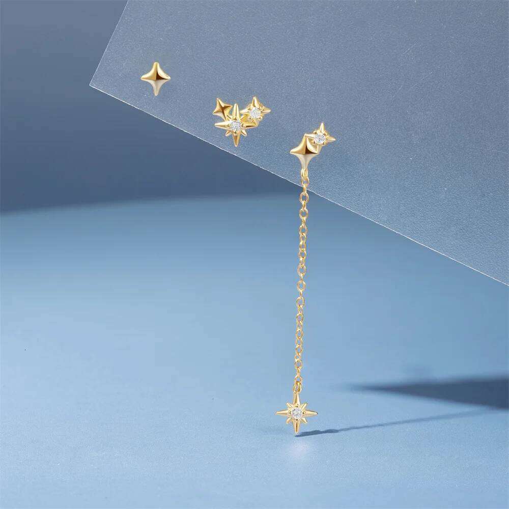 Aide 925 Sterling Silver Individuality Candy Zircon Stud Earrings For Women Fashion Star Chain Ear Studs Set Jewelry pendientes