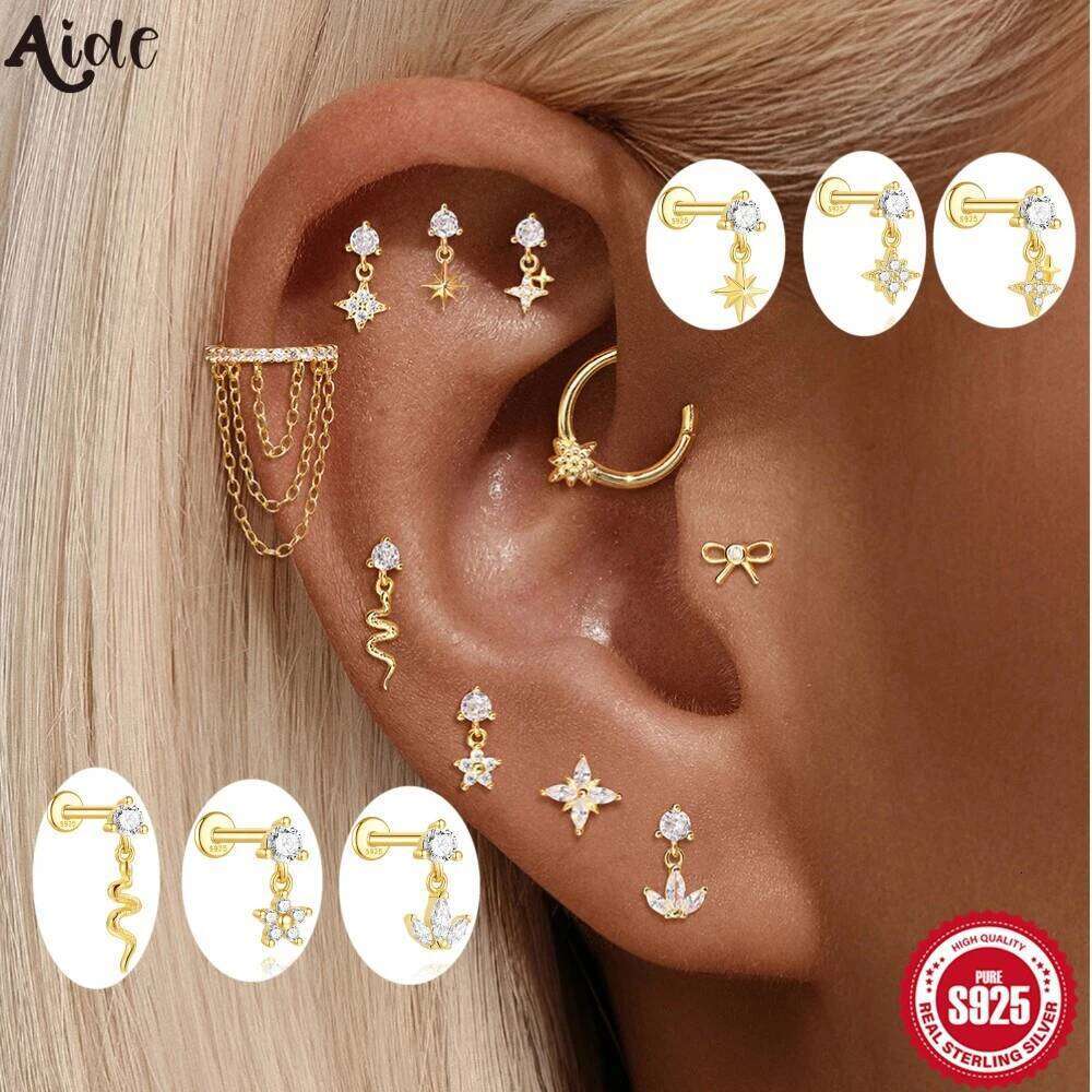 Aide Single 1pc 925 Sterling Silver Piercing Earrings Star Cubic Zirconia Pendant Stud Jewel for Women Wedding Party Bride Gifts