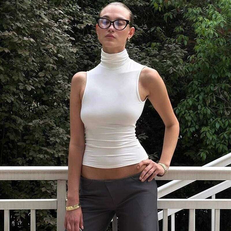 European and American women's summer new style elegant sleeveless solid color high neck backless top