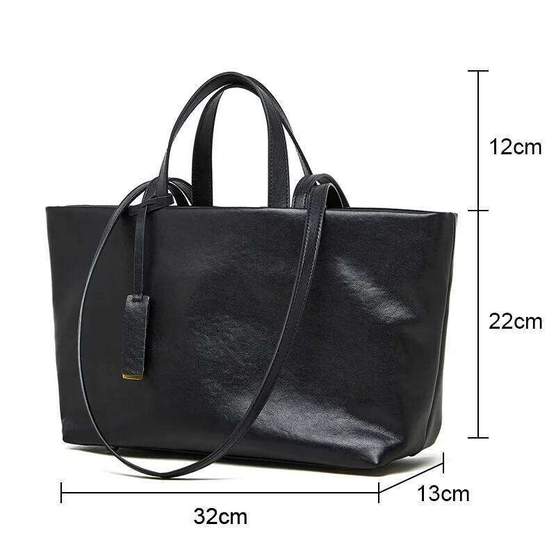 New Style Commuter Tote Bag: Genuine Leather, Simple and Soft Full-Grain Cowhide, Single-Shoulder Luxury Retro Underarm Bag, Women's Cowhide Hand