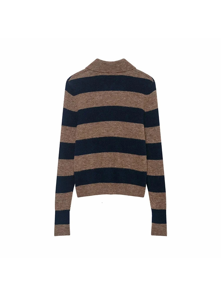 Womens Contrast Striped Knit Cardigan Autumn And Winter Loose Short Sweater Coat Color Matching 251229