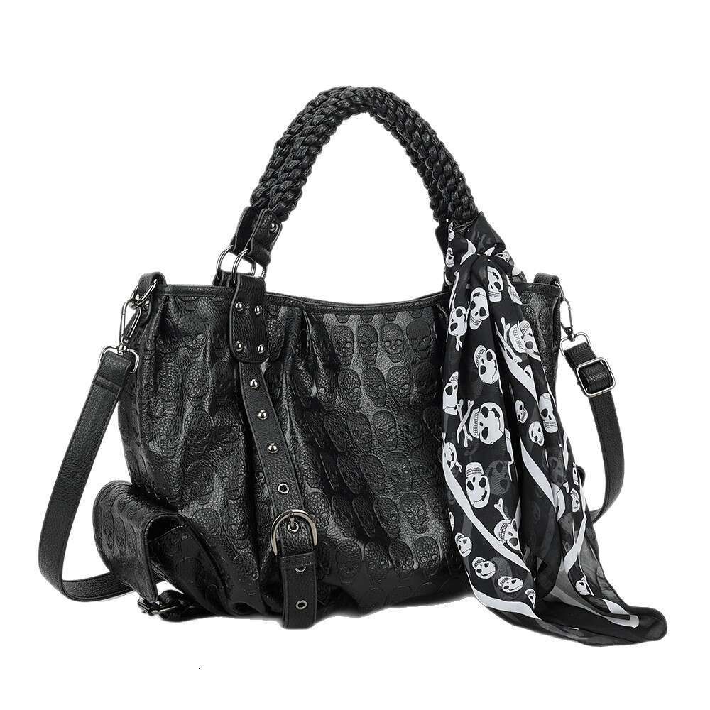 Totebag Shoulder ROSE NOIRE Unisex Punk Personality Skull Embossed Fashion Large Capacity Single Handbag Commuter Crossbody Bag