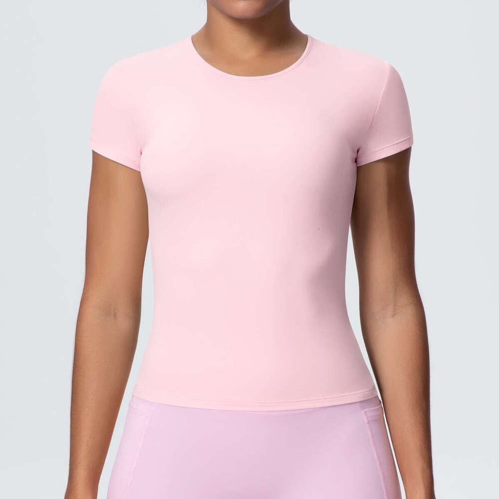 Cross-Border New Sports Nude Waist Slimming Short-Sleeved Breathable Yoga Wear T-Shirt Running Training Fitness Top Women