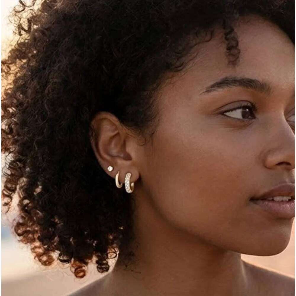 Aide Gold Stud Earrings Set Women 3pcs Huggie Hoop Stack for Multiple Piercing Hypoallergenic 925 Sterling Silver Jewelry