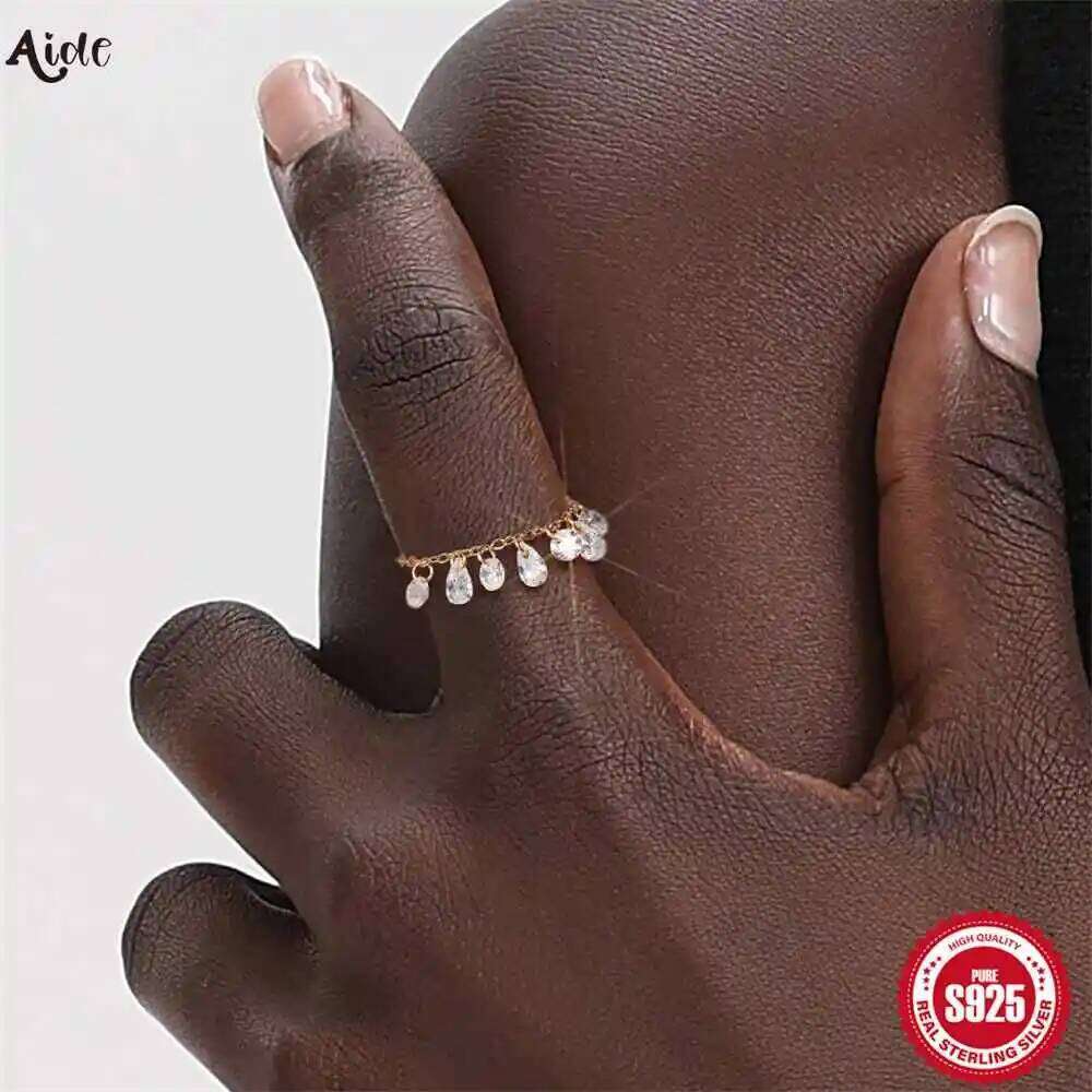 Aide 925 Sterling Silver Fashion Chain Design for Women Opening Adjustable Crystal Gold Color Rings Jewelry Wedding Gifts
