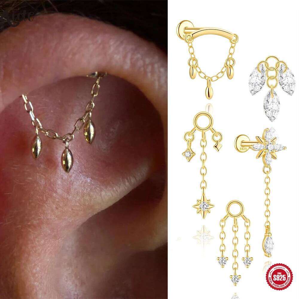 Aide 925 Sterling Silver Shiny Stone Earrings for Women Helix Flat back Stud Piercings DIY 18K Gold Charms Fine Jewelry 1pc