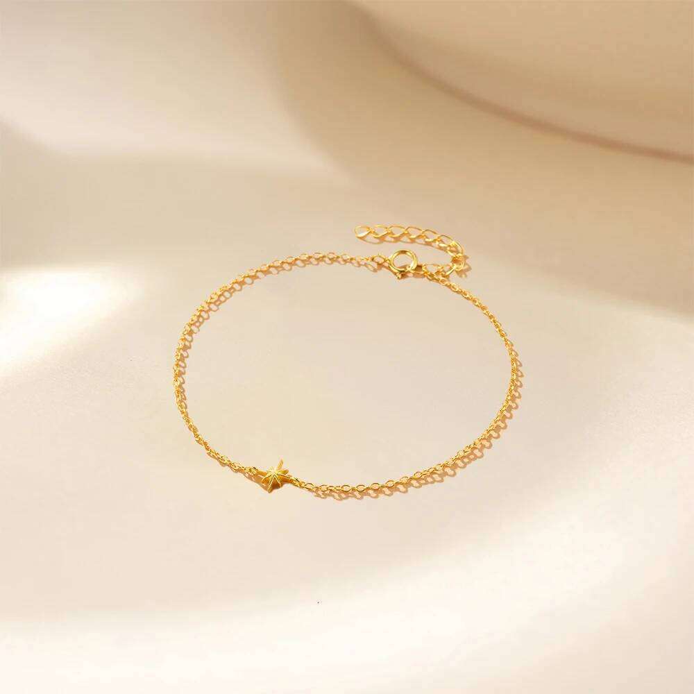 Aide 925 Sterling Silver Four Leaf Clover Star Adjustable Bracelet for Women Girls Vintage Simple Hollow Jewelry Accessories