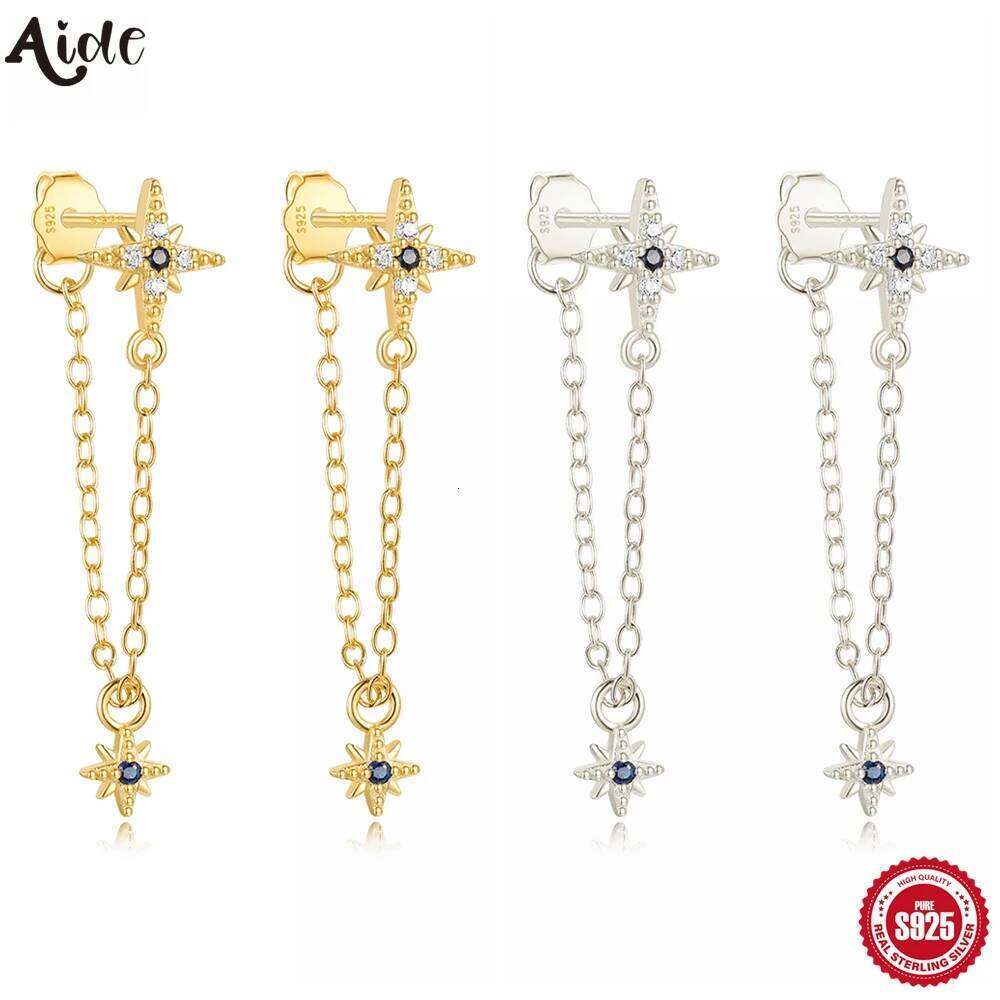 Aide 925 Sterling Silver New Trend Cubic Zirconia Long Tassel Drop Earrings For Women Star Chain Piercing Earring Korean Jewelry