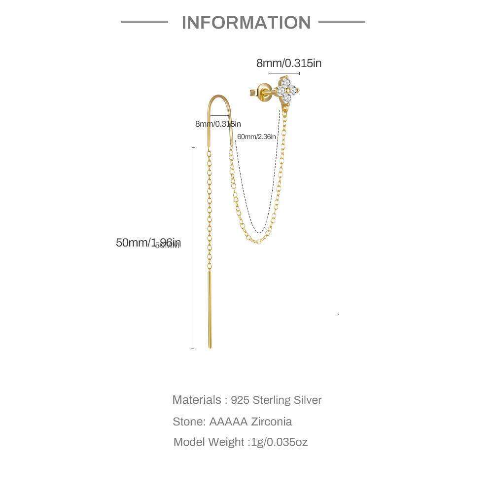 Aide 925 Sterling Silver Long Chain Flower Tassel Drop Earrings for Women Shining Zircon Dangle Earring Wedding Jewelly 1PC