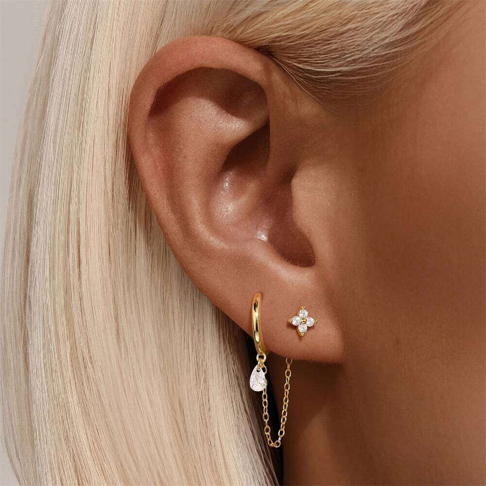 Aide Gold Earrings Set Women 925 Silver Huggie Hoop Stack Zircon Earring for Multiple Piercing Hypoallergenic Jewelry