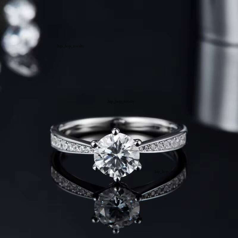 Custom 18k White Gold Women's VVS Diamond Eternal Moissanite Ring Round Pure Silver 925 Wedding Engagement Party