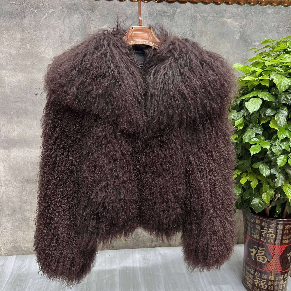 New Style Genuine 100% Mongolian Real Fur Large Collar Brow Jacket Women Winter Coat High-Quality Sheepskin Overcoat