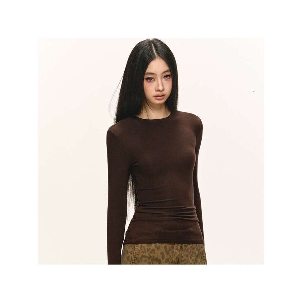 Long Sleeve T-Shirt for Women, Autumn and Winter New Style, Round Neck, Slim Fit, Short, Regular Shoulder, Base Shirt, Top