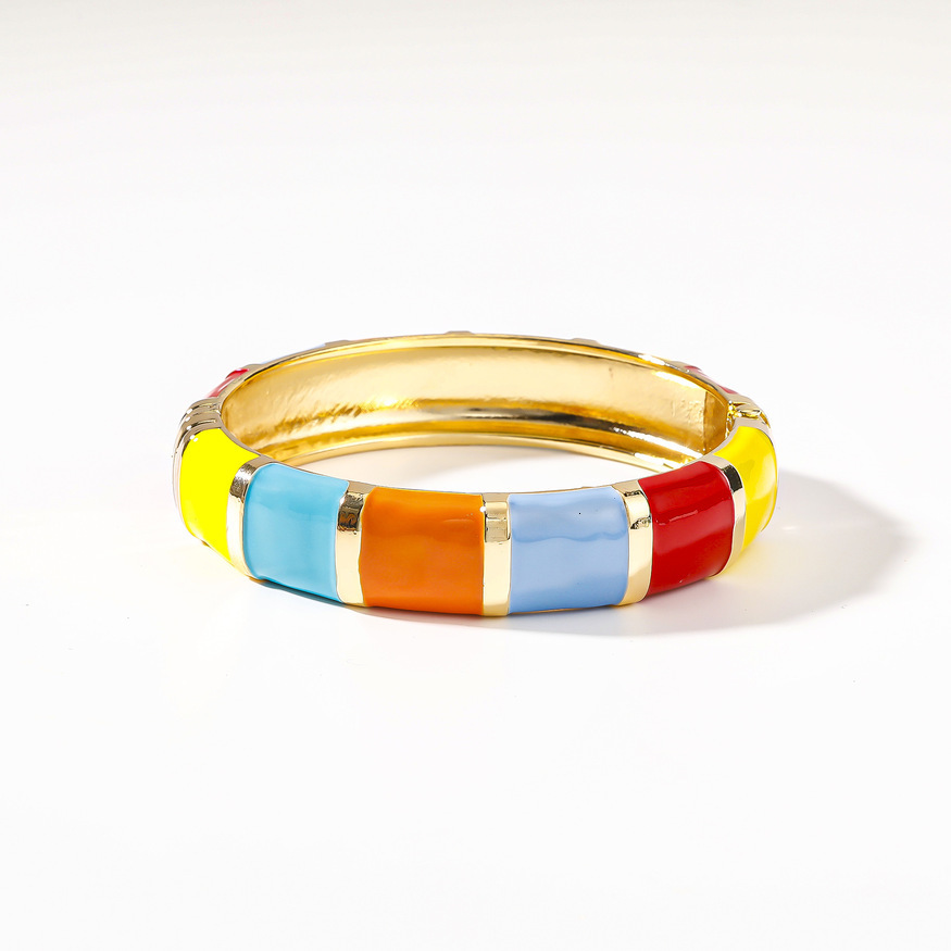 European and American Style Retro Multi-color Enamel Oil Drop Alloy High-end Versatile Spring Open Bracelet