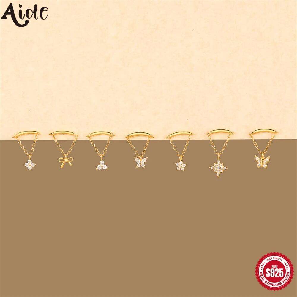Aide 925 Sterlibg Silver Flat Zircon Stud Earrings For Women Cartilage Spiral Puncture Tassel Studs Lucky Flowers Jewelry Gift