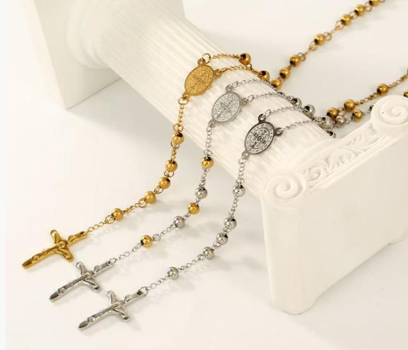 Pass Diamond Tester Hip Hop Iced Out Allah Moissanite Ball Chain 10mm Beads Necklace with Cross Pendant