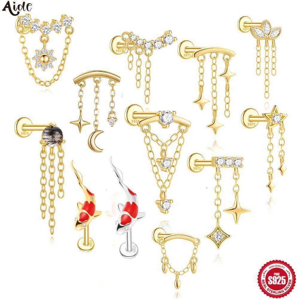 Aide 925 Sterling Silver Lucky Koi Fish Red Carp Earring for Women Inlaid with Shining Zircon Piercing Stud Fashion Jewelry