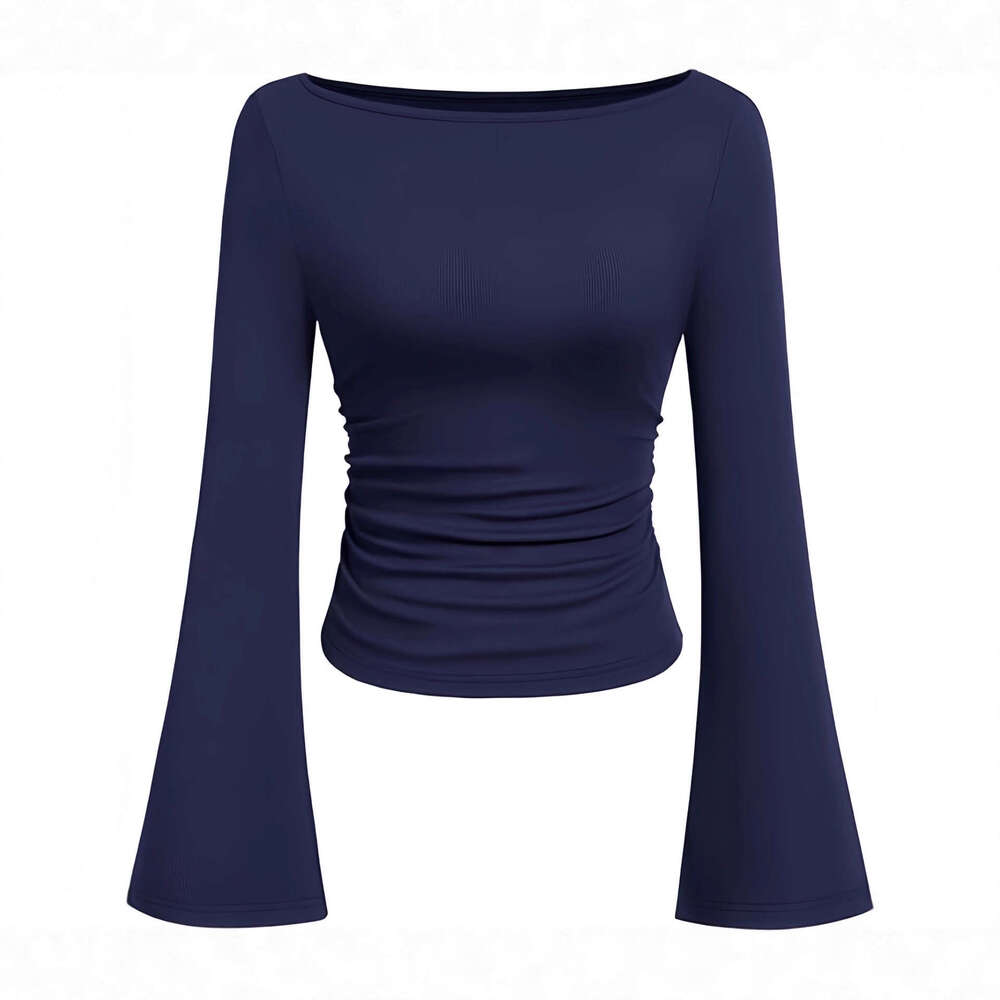 2026 Cross-Border Autumn Winter New Off-Shoulder Versatile Long T-Shirt Women's Slim Fit Flared Sleeve Base Shirt