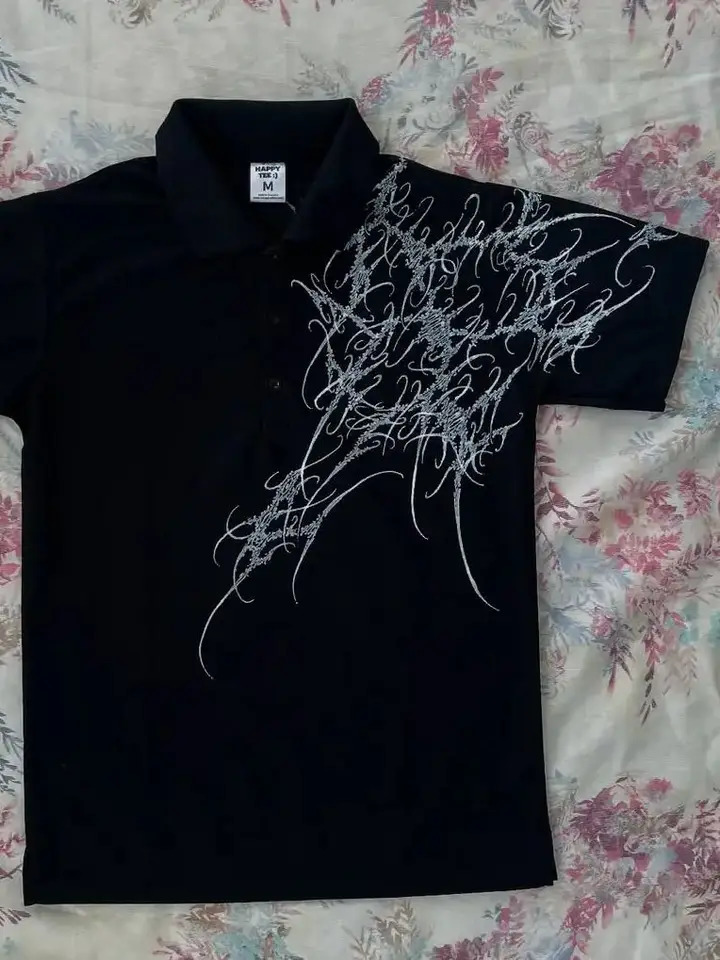 High Street Fashion Clothing Y2K Harajuku Gothic Oversized Lapel Short Sleeve Men Street Hip Hop Retro Casual Loose Polo Shirt 251230