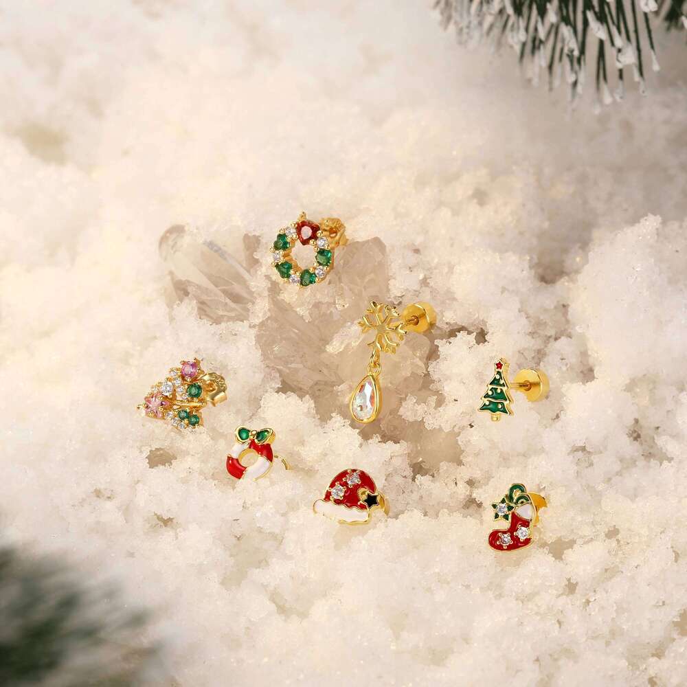 Aide 925 Sterlig Silver Single 1pc Earrings Xmas Tree Snowman Cute CZ Christmas Bone Stud For Women Girls Jewelry