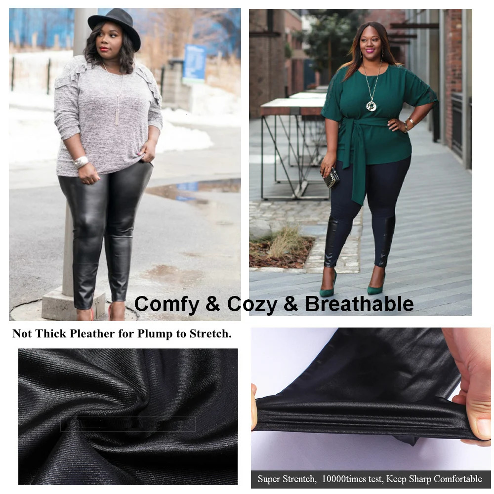 Shiny Plus Size Leggings Black 2X 3X Super Stretch Spandex Clothing PU Pant Tummy Control Oversized Pleather Legging 251231