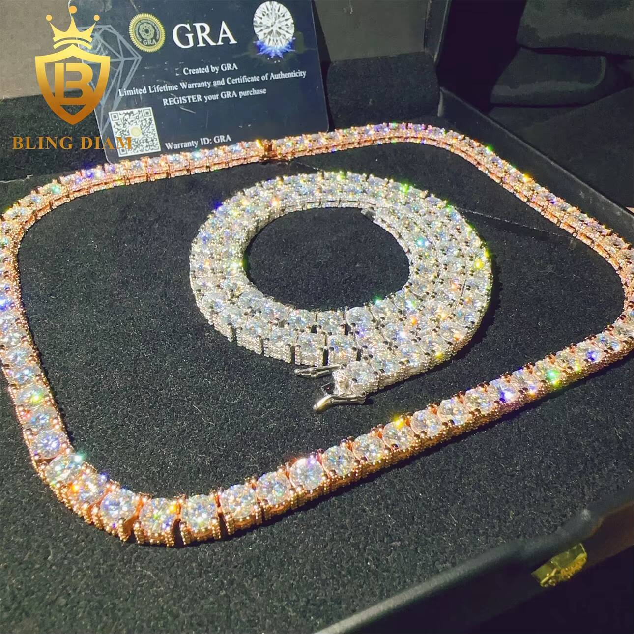 Pass Diamond Tester VVS Moissanite Diamond 925 Sterling Silver Hip Hop Jewelry Moissanite Tennis Chain Tennis Chain Necklace