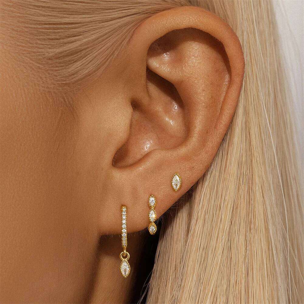Aide Exquisite CZ Zirconia Dangle for Women 925 Sliver Piercing Hoop Earrings Set Woman Fashion Jewelry Accessory