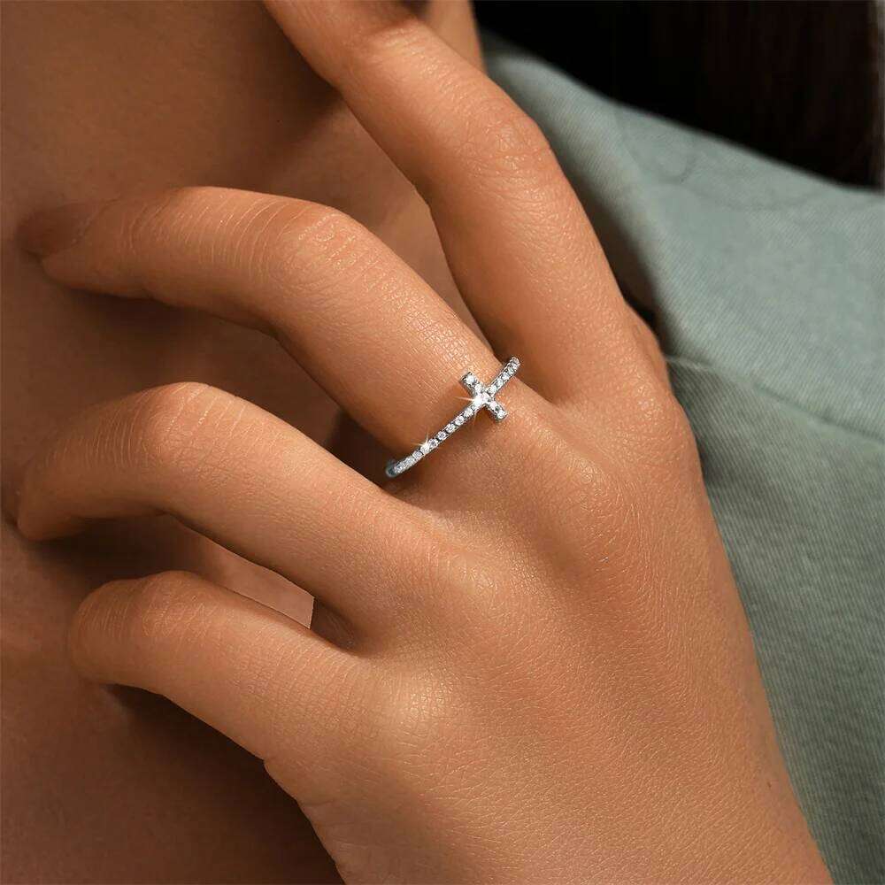 Aide 925 Sterling Silver Heart With Cross Inlaid Zircon Size Ring For Women 18k Gold Plated Jewelry Engagement Wedding Party