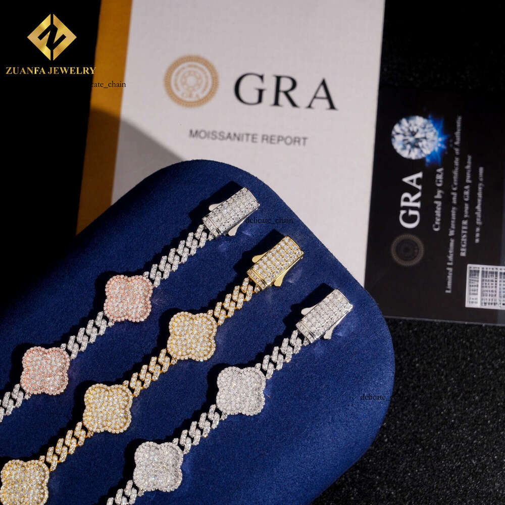 Luxury Jewelry Vvs Moissanite 925 Sterling Silver Rose Gold Plated Lucky Clover Four-Leaf Flower Fashion Bracelet