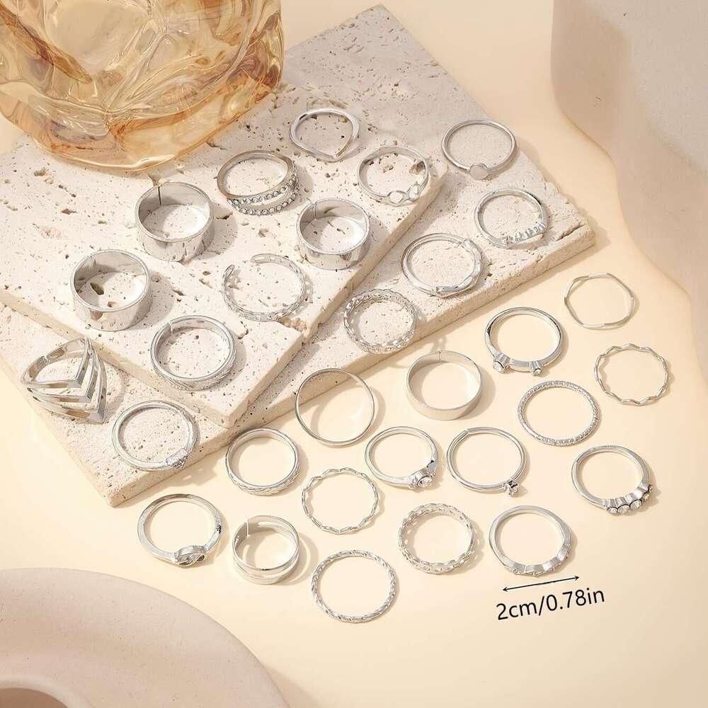 Fashion Baroque Rings Set Geometric Creative Ring Imitation Pearls 6 pieces 22 pieces 30 pieces Set Personality Irregular Womens Rings Flower Wholesal