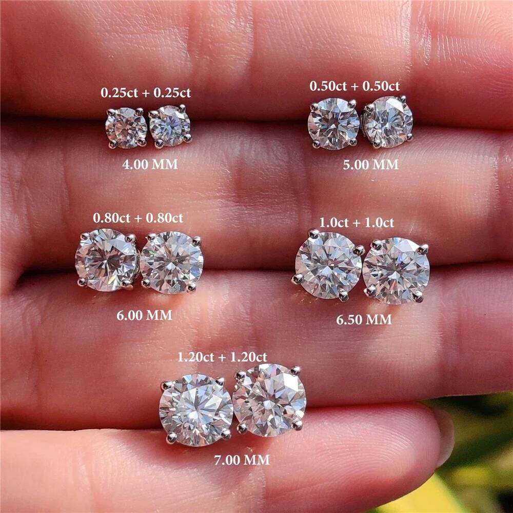 Aide 2/3/4/5/6/6.5/7mm D Color Moissanite Flat Screw Earrings for Women Men 925 Silver Four Clawed Diamond Piercing Stud