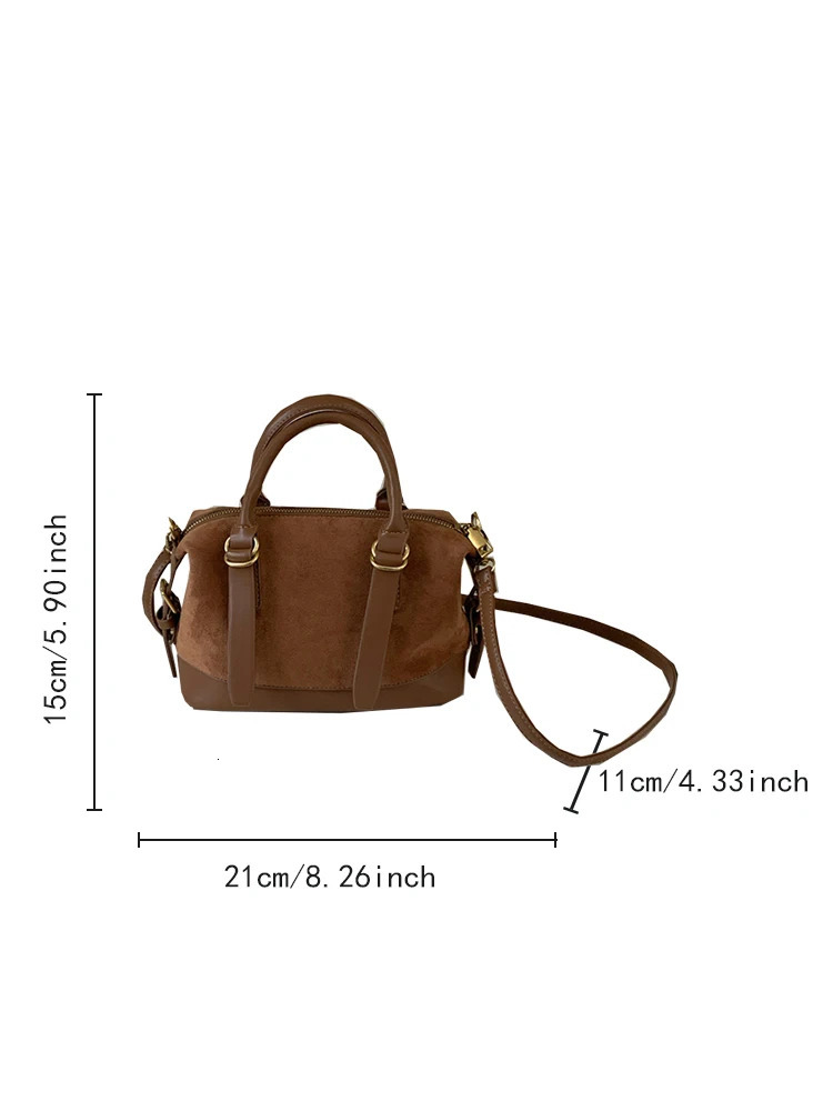2026 brown Suedette retro large capacity bowling bag crossbody bag shoulder bag handbag fashionable daily commuting bag 251231