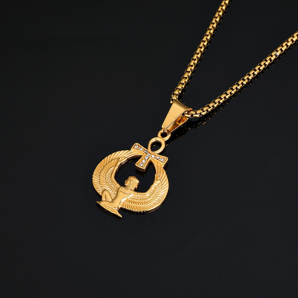 Luxury Brand Designer Jewelry European And American Retro Classic Ancient Egyptian Pharaoh Guardian Ankh Cross Pendant INS Titanium Steel Necklace