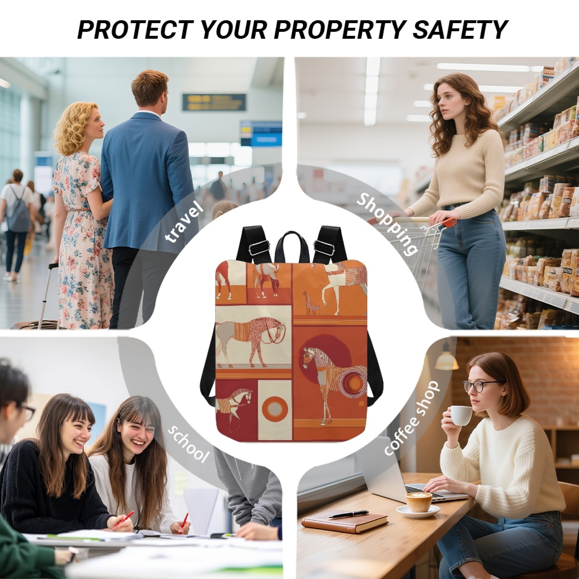 Custom H Designer Fashion Anti Theft Backpack Luxury Horse Pattern Unisex Full Print Backpack Laptop Bag Travel Bag H28