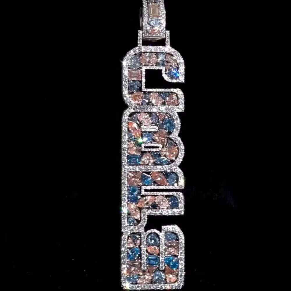 Ice out VVS Moissanite Colorful Initial Pendant Memory Sparkling Silicon Ice Hip-Hop S Pure Sier Unisex Jewelry